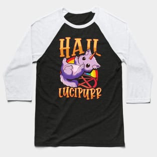 Cute & Funny Satanic Hail Lucipurr Rainbow Kitty Baseball T-Shirt